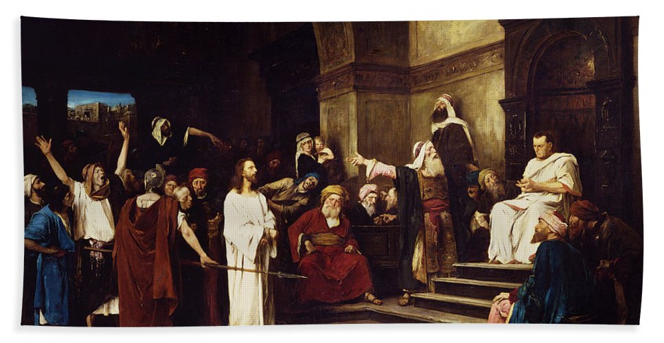 967x500 Christ Before Pilate Beach Sheet For Sale By Mihaly Munkacsy - Christ Before Pilate Painting