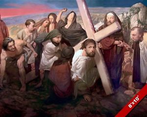 300x240 Jesus Christ Carrying The Cross Passion Bible Painting Art Real - Christ Carrying The Cross Painting