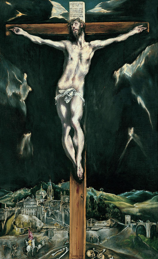 549x900 Christ Crucified With Toledo In The Background Painting By El Greco - Christ Crucified Painting