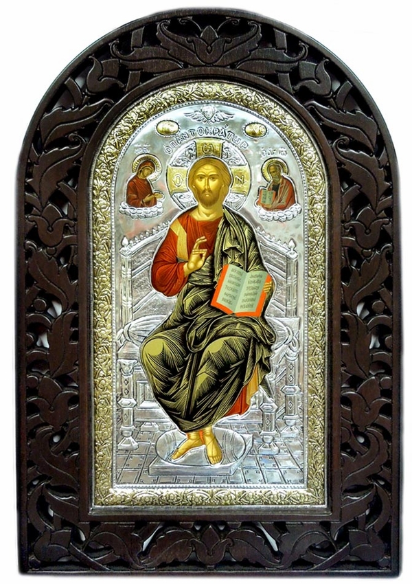 600x850 Christ Pantocrator, Serigraph Hand Painted Orthodox Icon - Christ Enthroned Painting