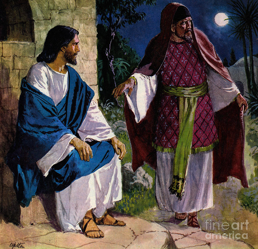 900x866 Nicodemus Coming To Jesus Christ Painting By Clive Uptton - Christ In America Painting