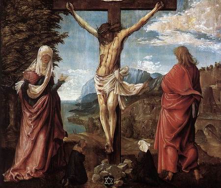 450x383 Christ On The Cross Between Mary And St John Painting, Aaltdorfer - Christ On The Cross Painting