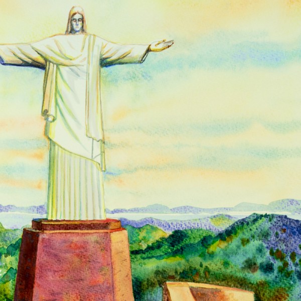 600x600 Christ The Redeemer Statue Rio De Janeiro Watercolor Style Mixed - Christ The Redeemer Painting