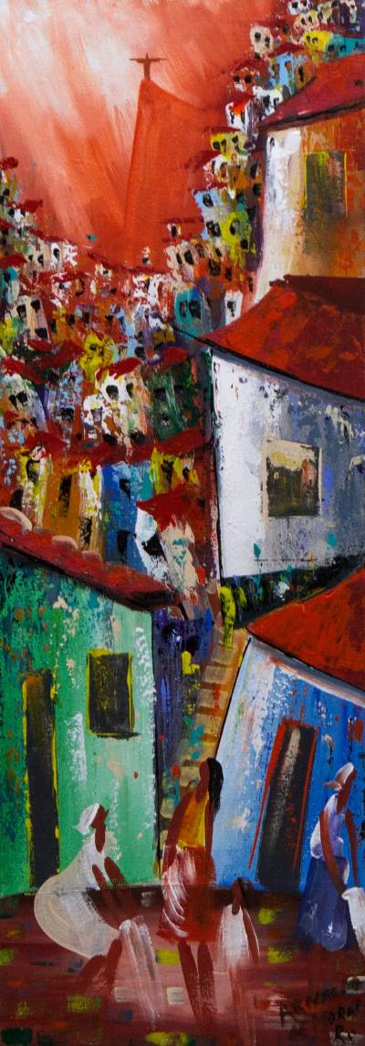 400x1146 Original Rio De Janeiro Painting Of A Favela Neighborhood - Christ The Redeemer Painting