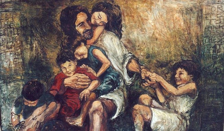760x446 Christ With Children Painting By Christopher Santer - Christ With Child Painting