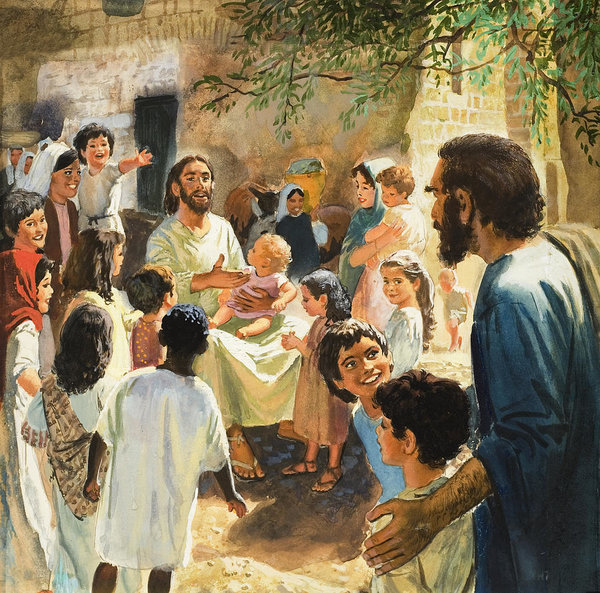 600x593 Christ With Children Poster By Peter Seabright - Christ With Child Painting