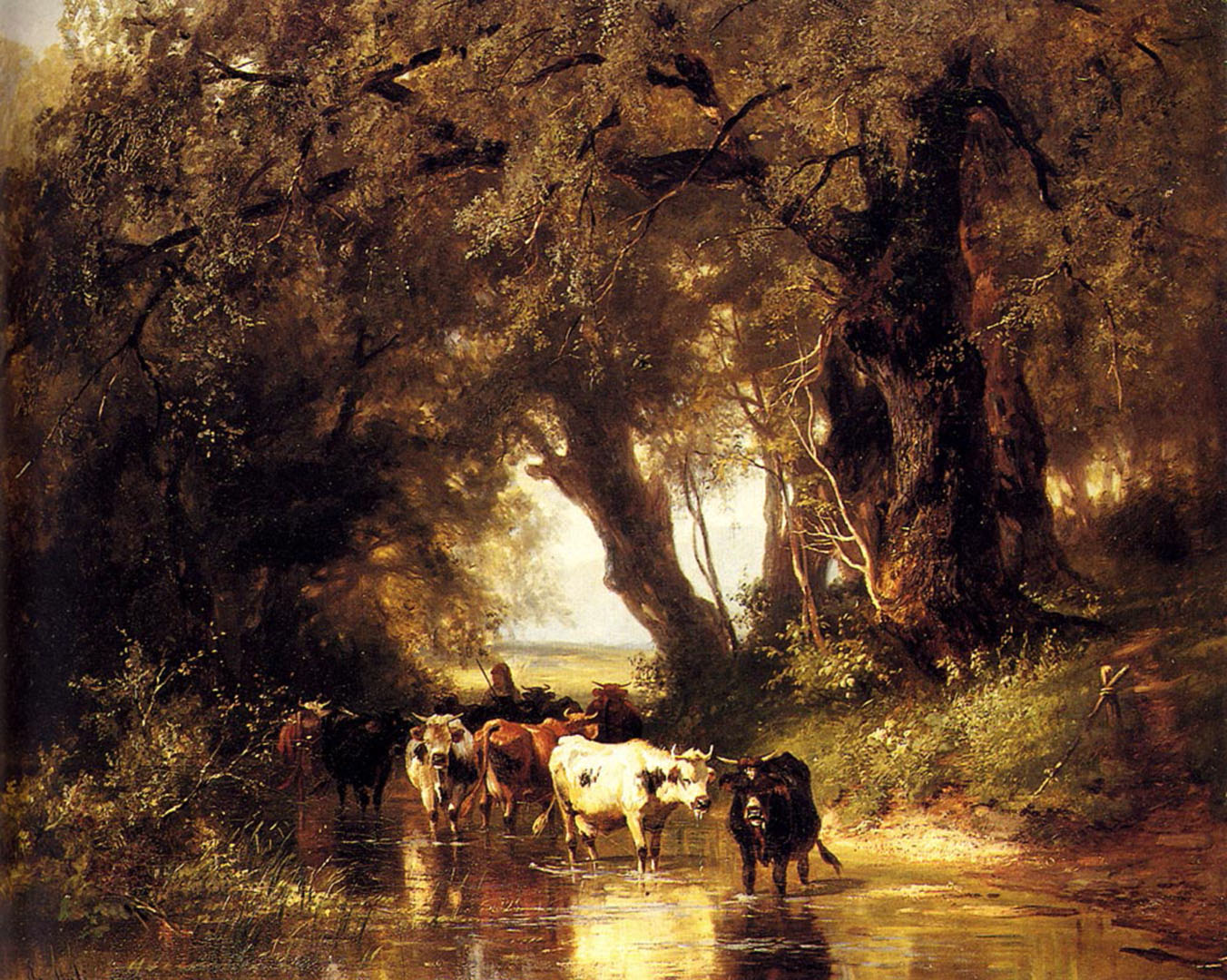1352x1080 Cattle Watering - Christian Artists Painting