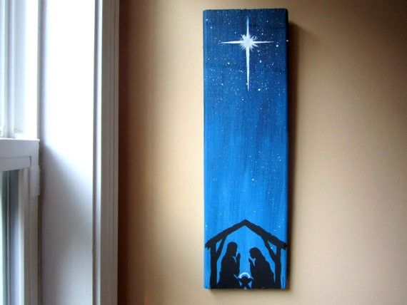570x428 Hand Painted Nativity Scene Canvas Painting For 2014 Christmas - Christian Christmas Painting