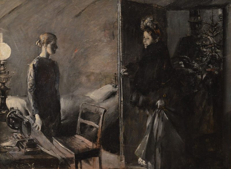 800x584 Seamstress Christmas Eve Painting Christian Krohg Oil Paintings - Christian Christmas Painting