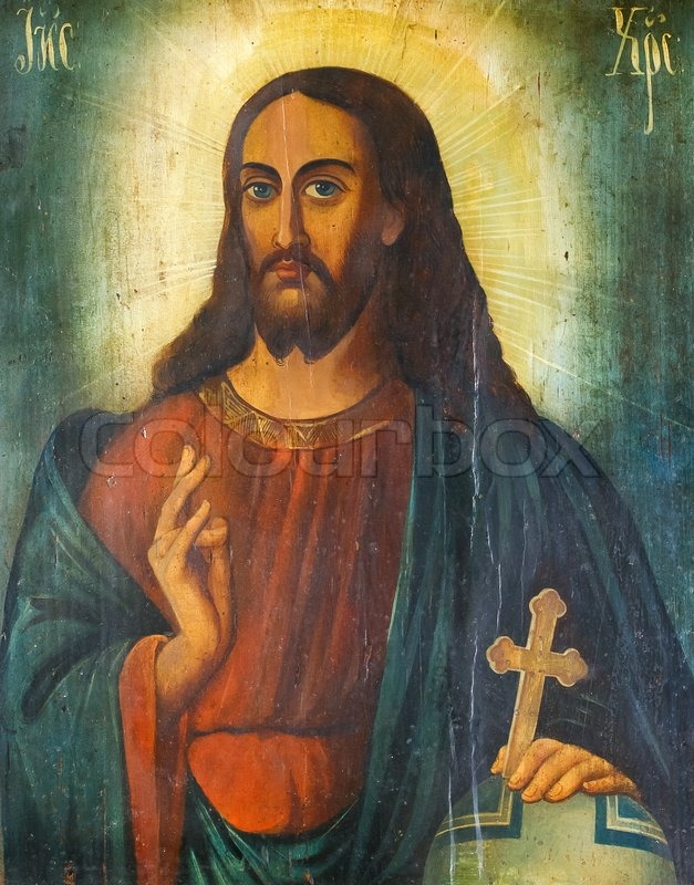 627x800 Russian Icon Of Jesus Christ With Christian Cross In His Hand - Christian Cross Painting