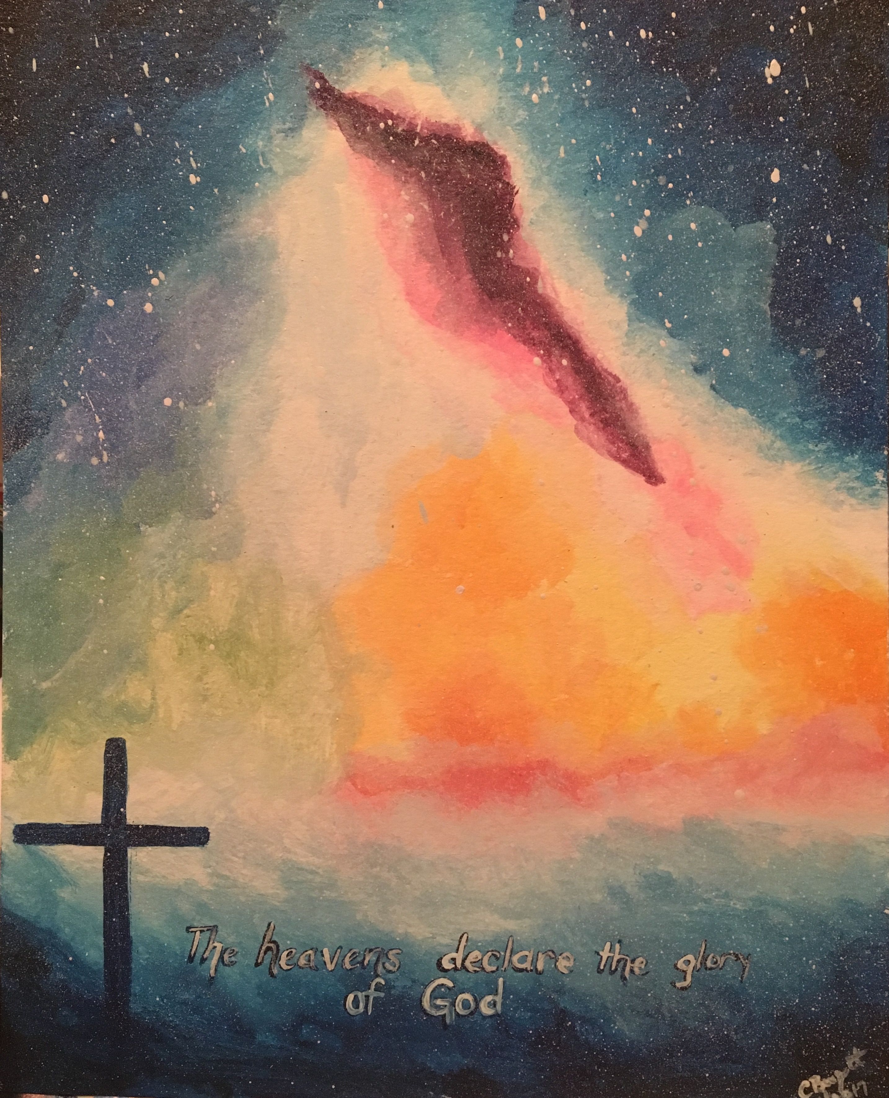 2868x3542 Space Landscape Christian Cross Acrylics Art Painting My Artwork - Christian Cross Painting