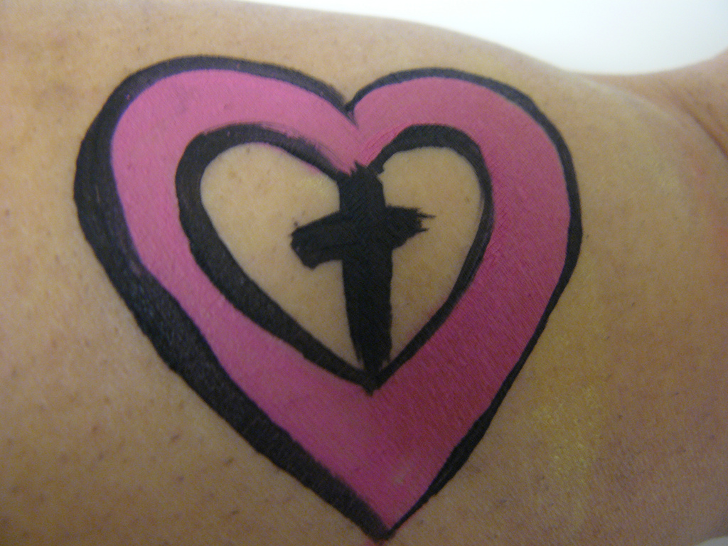 1024x768 Facepainting 20120112 0024 Heart And Cross Body Art - Christian Face Painting