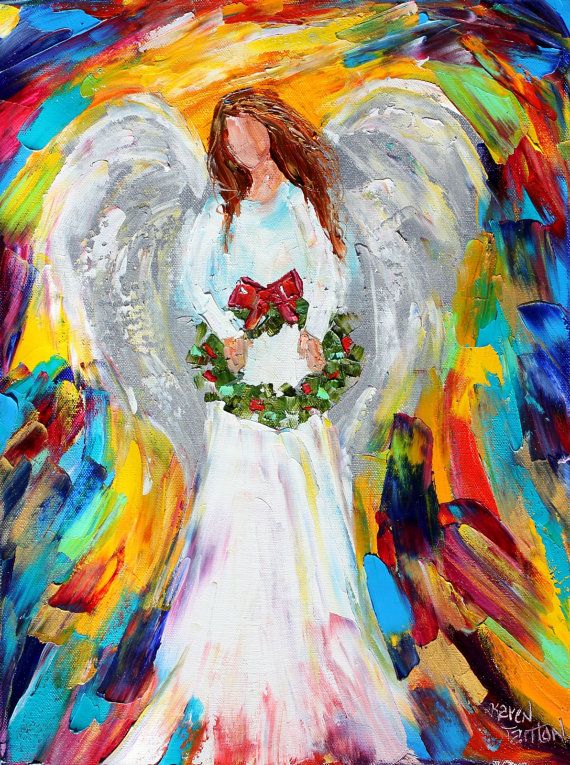 570x765 Christmas Angel Painting Original Oil On Canvas Palette Knife - Christmas Angel Painting