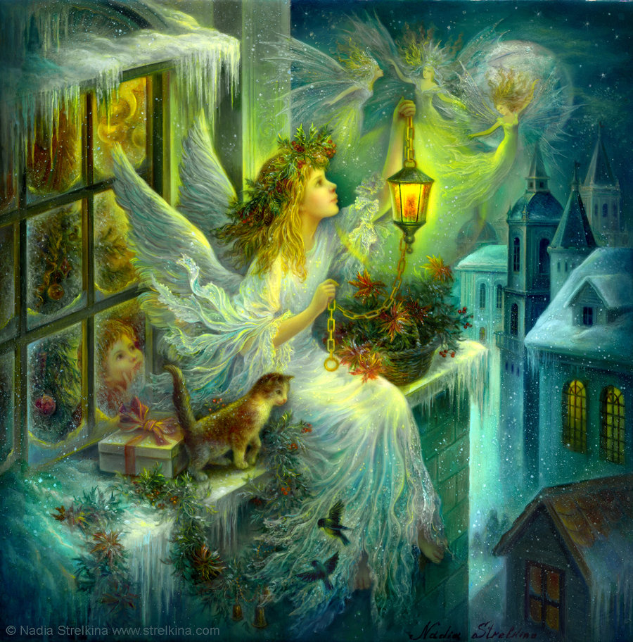 900x912 Christmas Wonder By Fantasy Fairy Angel - Christmas Angel Painting