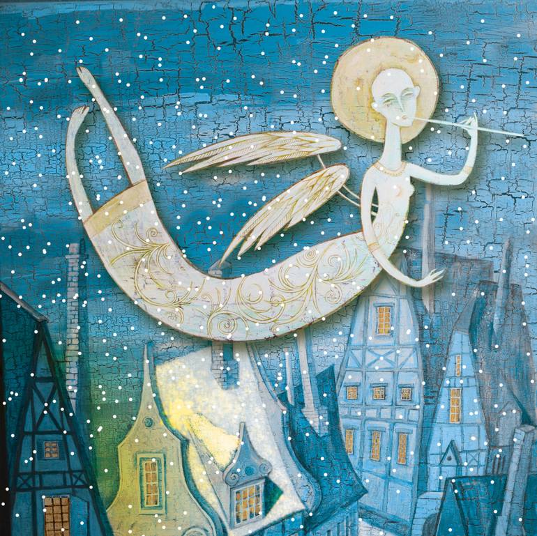 770x769 Saatchi Art Christmas Angel Painting By Tatiana Titova - Christmas Angel Painting