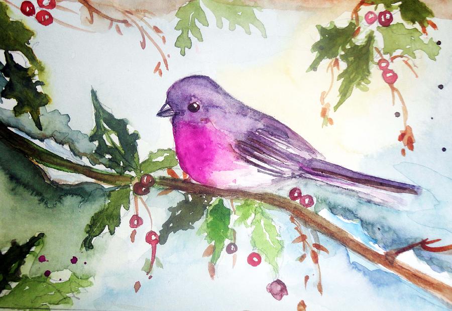 900x619 Christmas Bird Painting By Charu Jain - Christmas Bird Painting