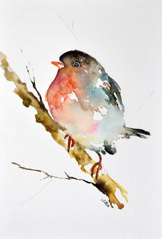 570x838 Original Watercolor Bird Painting Christmas Bird Robin - Christmas Bird Painting