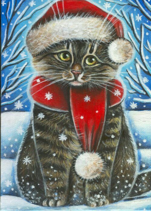 Christmas Cat Painting