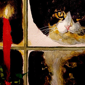 300x300 Christmas Cat Paintings Fine Art America - Christmas Cat Painting