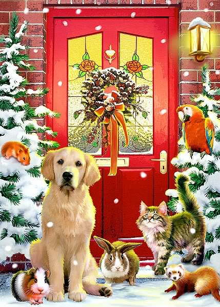 429x599 Christmas Cats And New Year's Cats Painting. - Christmas Cat Painting