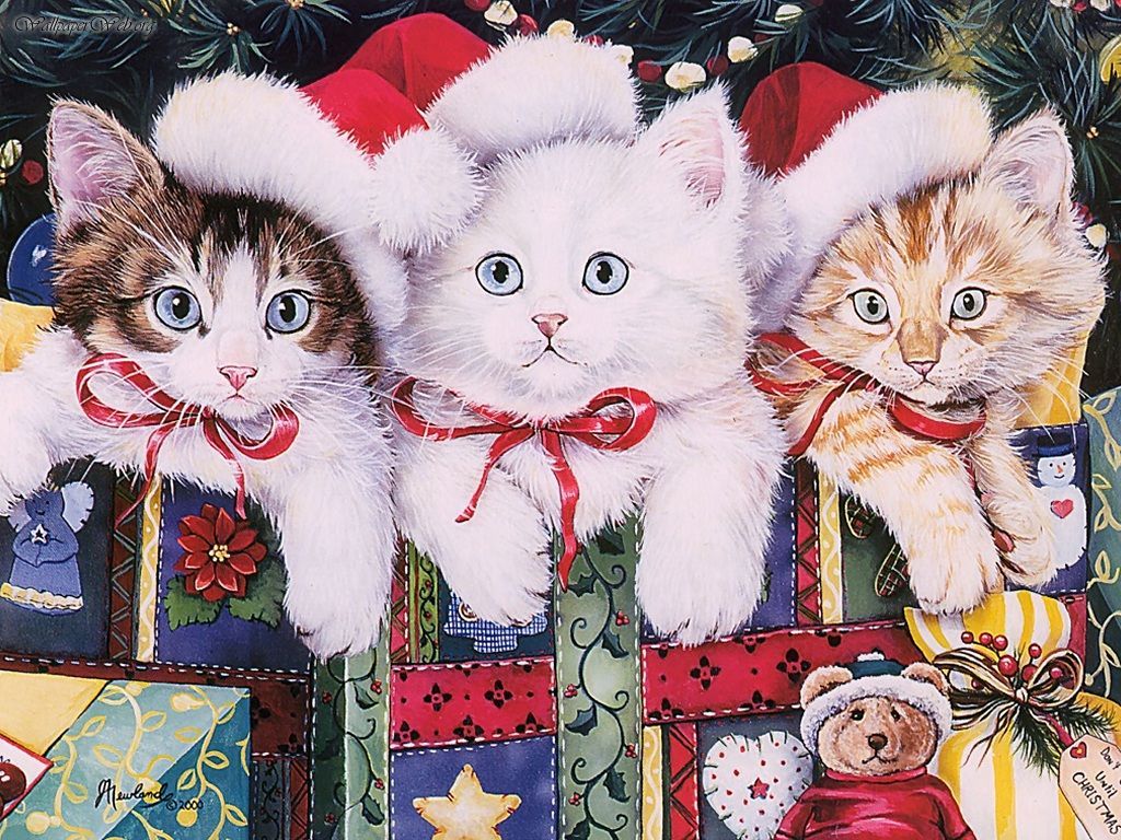 1024x768 Drawing Amp Painting Christmas Walls, Picture Nr. 28329 - Christmas Cat Painting
