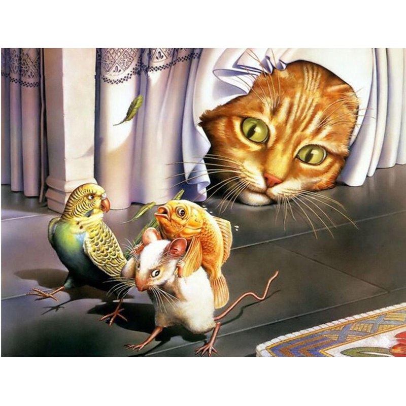 800x800 Needlework Square 5d Diy Diamond Painting Cross Stitch Embroidery - Christmas Cat Painting