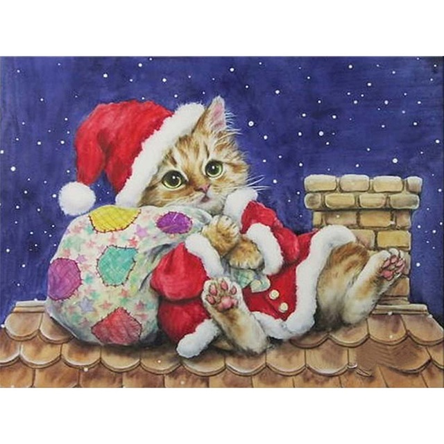 640x640 New Arrival Cute Christmas Cat 5d Mosaic Diamond Embroidery Diy - Christmas Cat Painting