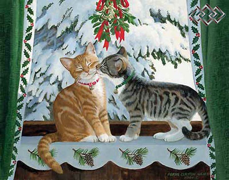 736x578 The 108 Best Christmas Cats Images On Cat Art - Christmas Cat Painting