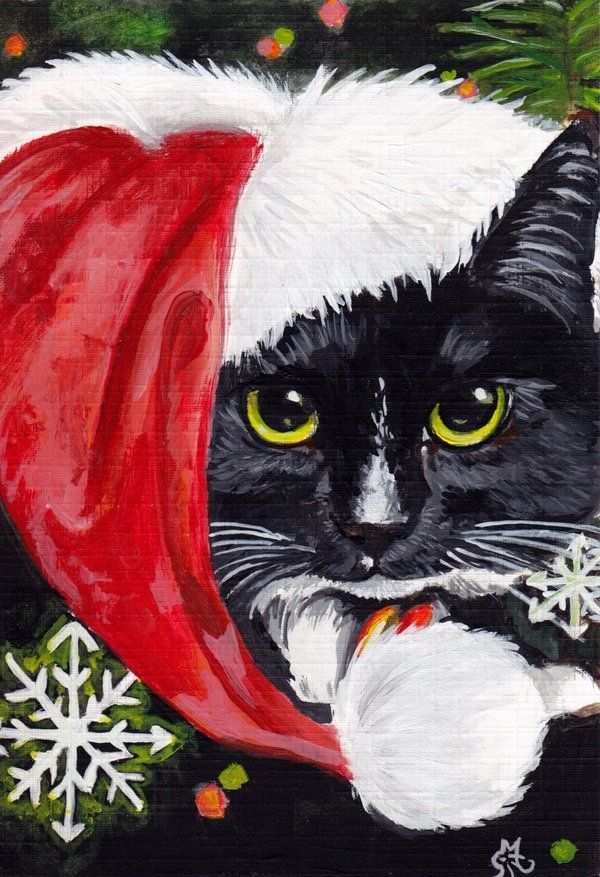 600x877 The 216 Best 30. Cats Amp Christmas Images On Christmas - Christmas Cat Painting