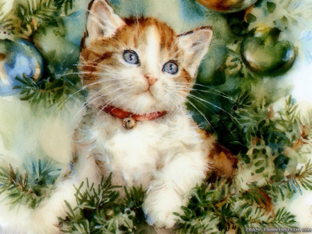 450x338 A Painting Of A Christmas Cat - Christmas Cat Painting