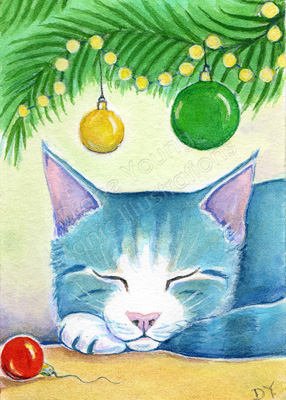 286x400 Christmas Animal Artist ~ Diane Young - Christmas Cat Painting