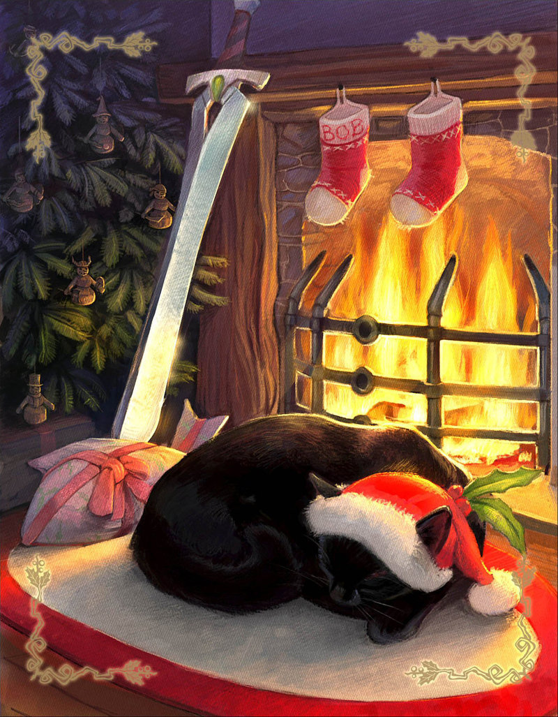 800x1027 Bob's Christmas By Zephyri - Christmas Cat Painting