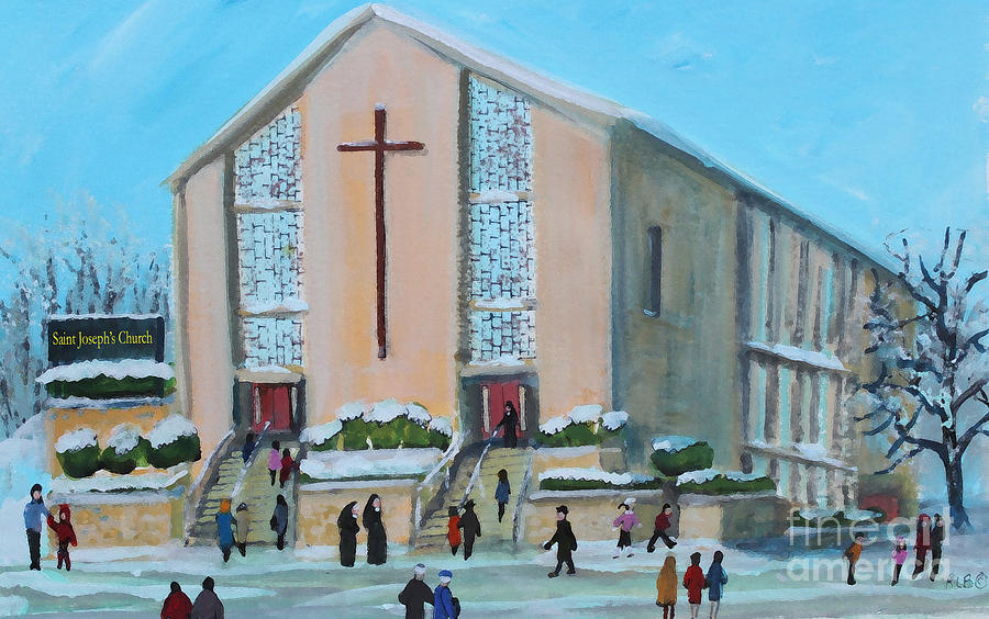 900x564 Christmas Mass At Saint Joseph's Church Painting By Rita Brown - Christmas Church Painting