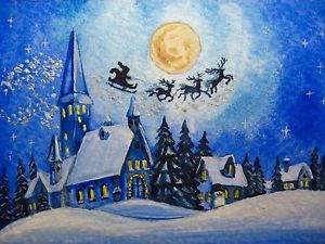 300x225 Painting Snow Winter Christmas Santa Reindeer Sleigh Church - Christmas Church Painting