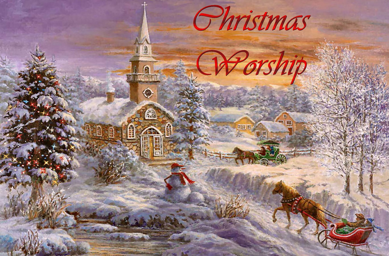 1366x900 Religious Christmas Worship Painting December Snow Holiday Winter - Christmas Church Painting