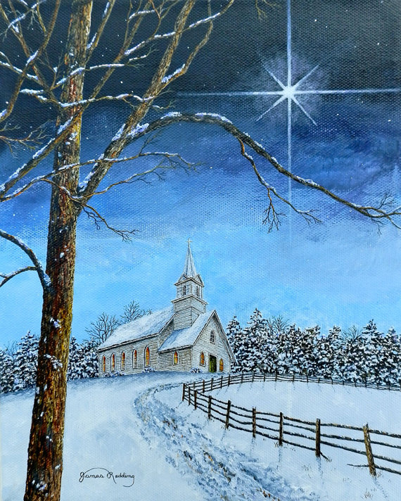 570x712 Star Painting Christmas Painting Church Painting Winter - Christmas Church Painting