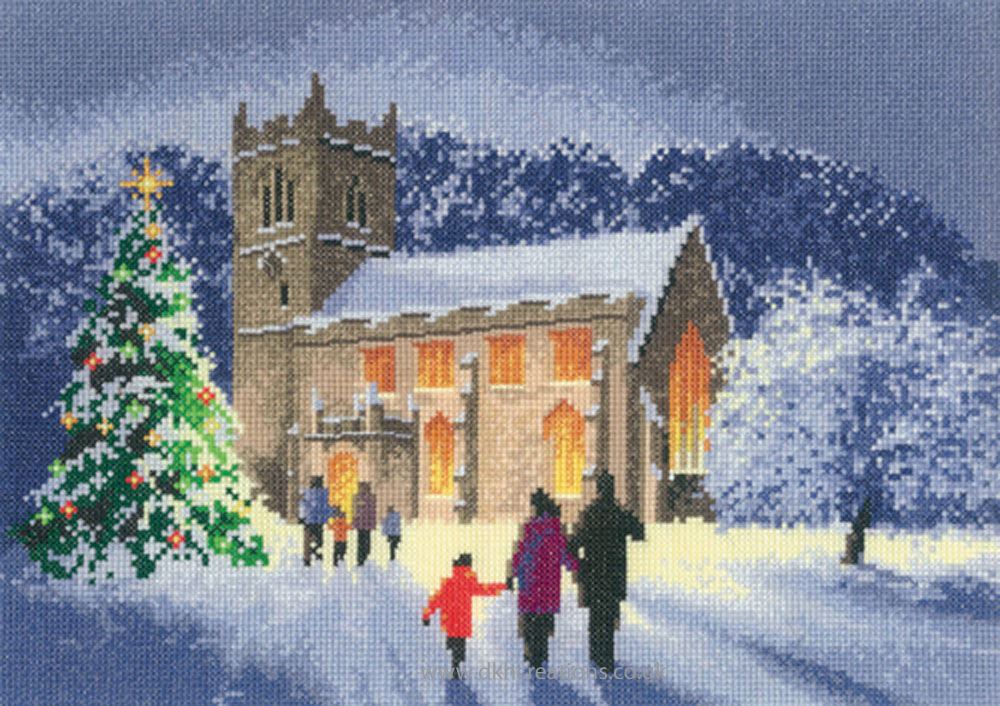 1000x706 Christmas Church Cross Stitch Kit - Christmas Church Painting
