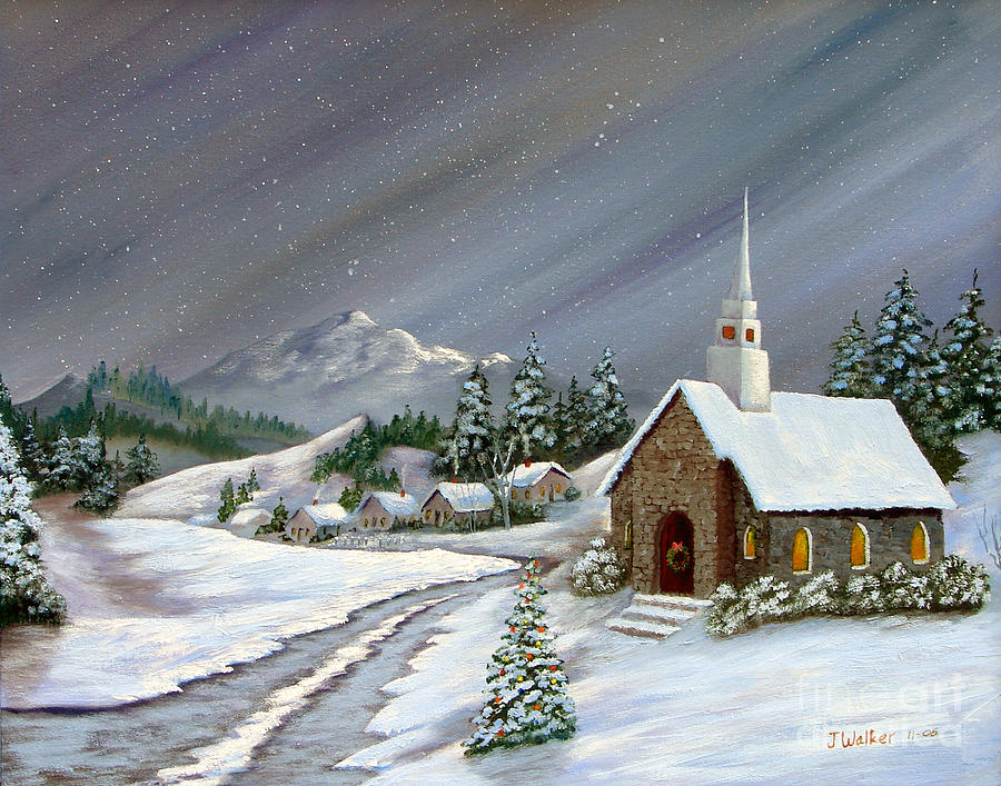 900x707 Christmas Church Painting By Jerry Walker - Christmas Church Painting