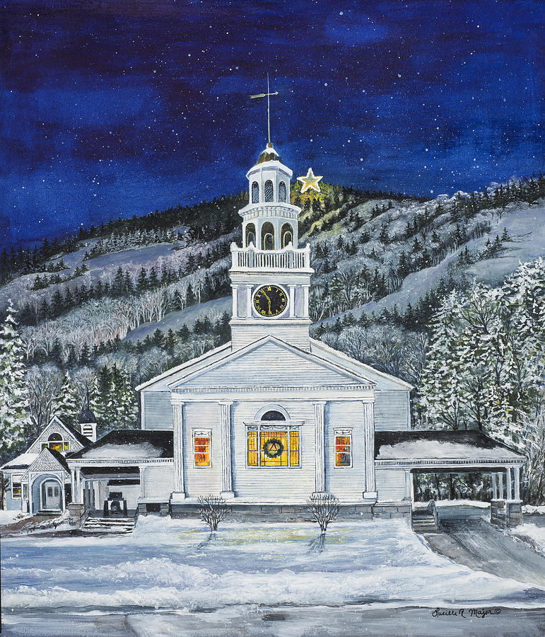 771x900 Christmas Church Painting By Lucille R Major - Christmas Church Painting