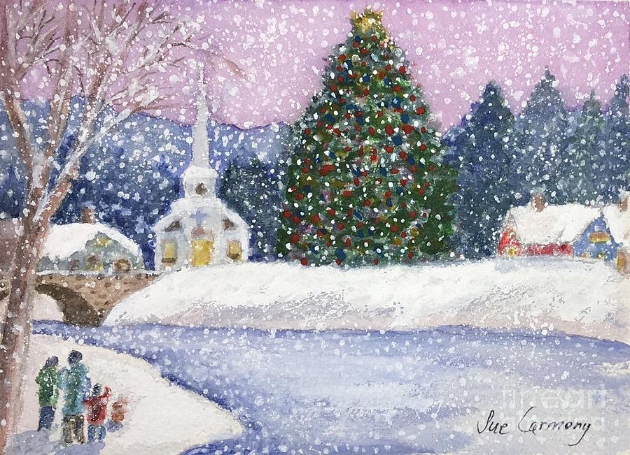 900x651 Snowy Christmas Day Painting By Sue Carmony - Christmas Day Painting