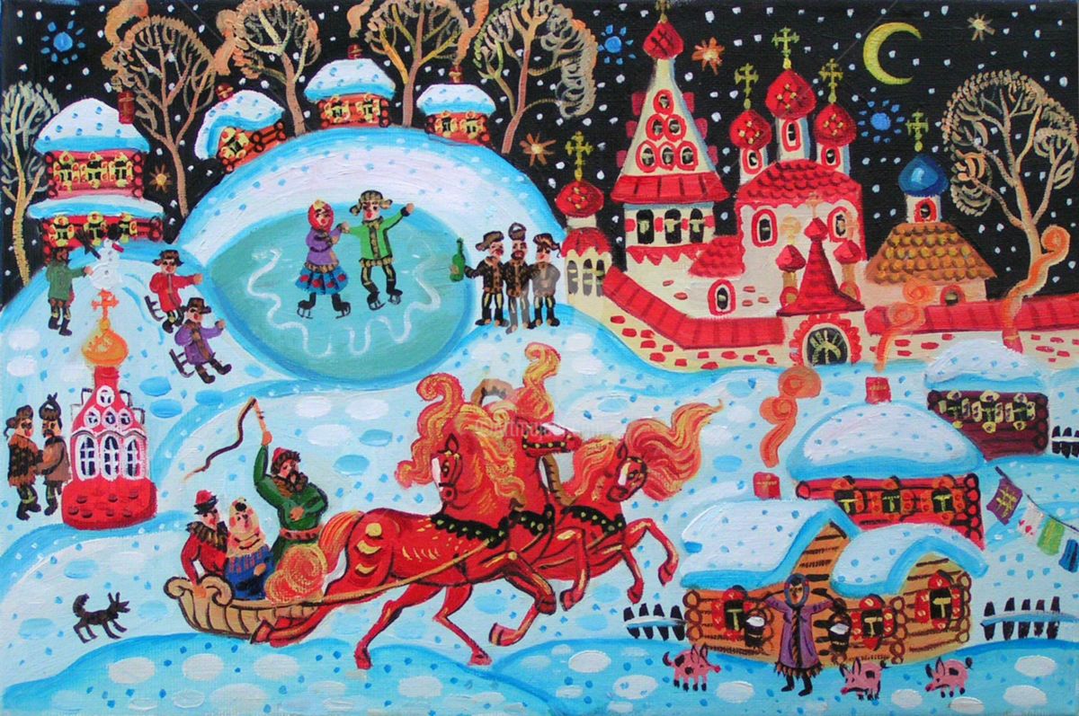 1200x797 The Christmas Eve (Maria Podverbnaya) - Christmas Day Painting