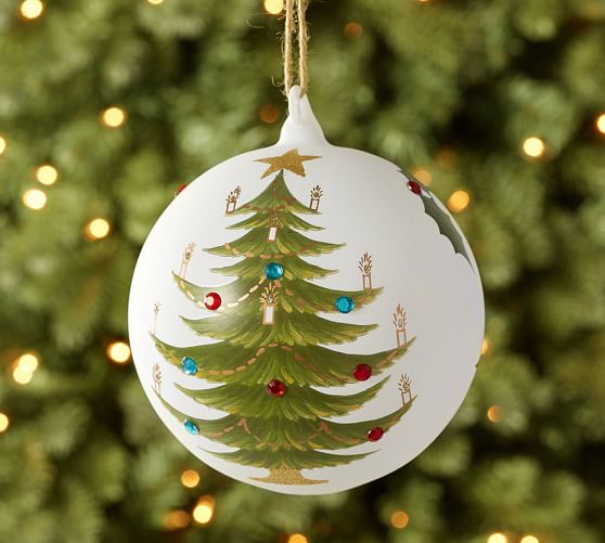 558x501 Hand Painted Tree Glass Globe Ornament Pottery Barn - Christmas Decorations Painting