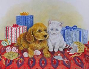 300x234 Frances Fry Original Watercolour Painting - Christmas Dog Painting