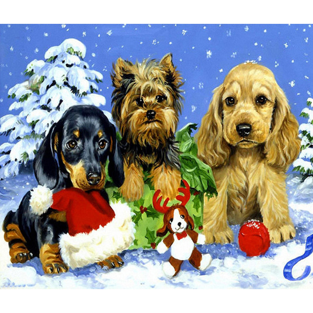 640x640 Free Shipping Diamond Embroidery Christmas Dog Needlework Cross - Christmas Dog Painting