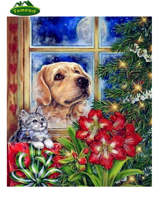 518x640 New Diamond Embroidery Dog And Cat Diamond Painting Rhinestones - Christmas Dog Painting