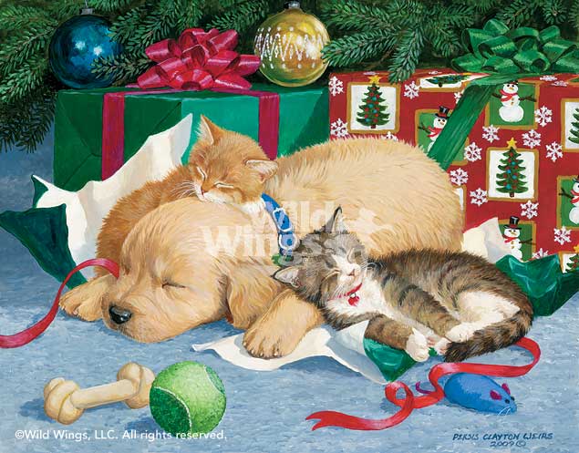 635x497 Too Much Fun Puppy Amp Kittens - Christmas Dog Painting