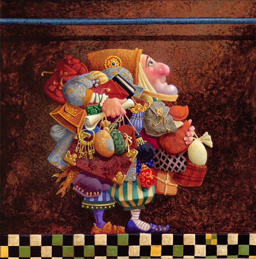 822x831 Funny Fantasynd Surrealism Painting By James Christensen - Christmas Elf Painting