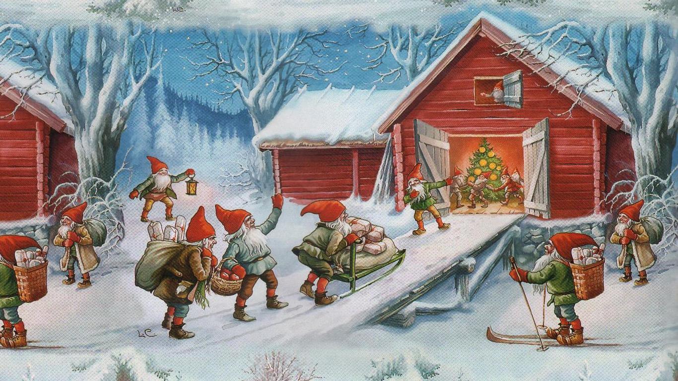 1366x768 Best Christmas Painting Wallpapers Christmas Wishes Greetings - Christmas Elf Painting