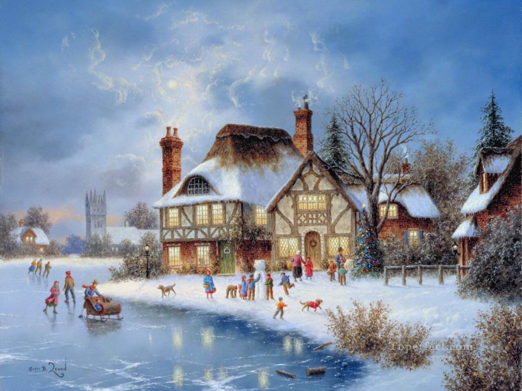 1024x768 Christmas Eve Countryside Kids Painting In Oil For Sale - Christmas Eve Painting