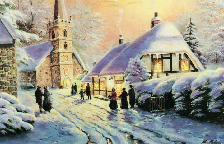 720x463 Old English Village Christmas Eve - Christmas Eve Painting